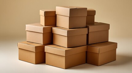 Fototapeta premium Stack of cardboard boxes ready for shipping or storage