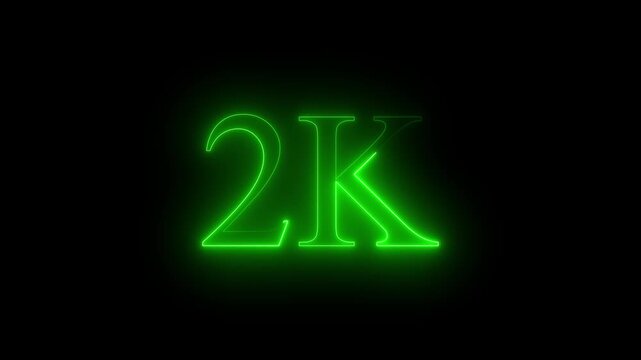 Glowing neon line 2k Ultra HD icon isolated on black background. 2k followers. Animation on black background 4K Video....