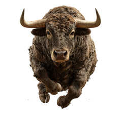 Powerful bull charging forward with incredible muscular detail