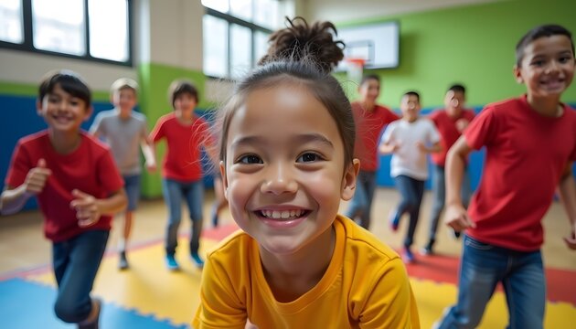 Happy Children in Gym: A Portrait of Joy and Activity (AI Generated)