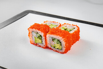 Fresh sushi with sauce and powder