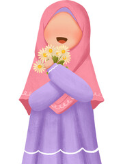Cute Girl Wearing Hijab Cartoon Illustration 