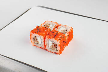 Fresh sushi with sauce and powder