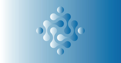 Abstract design of interconnected shapes, creating a stylized, symmetrical pattern on a gradient background.