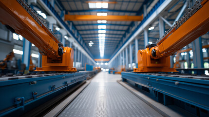 Robotic Manipulators in a Factory Hall at Twilight