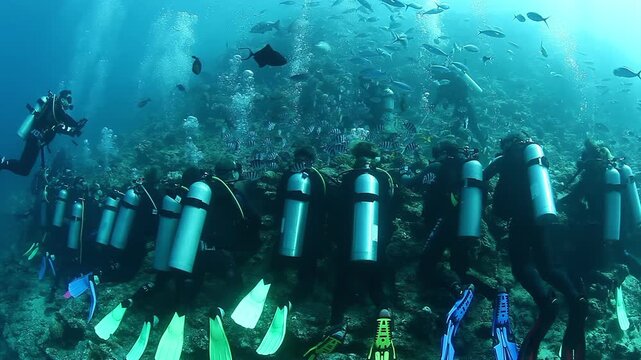 Experience the thrill as divers explore Fiji's vibrant coral reef system. Sharks arrive for a feeding, creating an unforgettable underwater encounter.