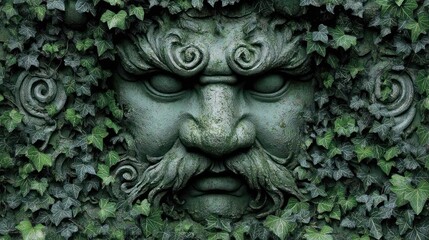Fototapeta premium Ancient stone face, overgrown with ivy