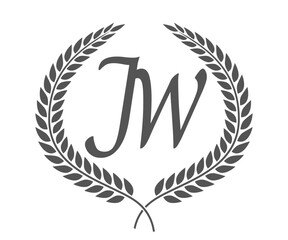 Obraz premium Initial letter J and W, JW monogram logo design with laurel wreath. Luxury calligraphy font.