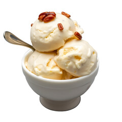 Delicious Vanilla Ice Cream with Pecans in a White Bowl