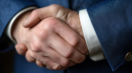 Close-up of a professional handshake with crisp suit sleeves, conveying trust and business partnership.