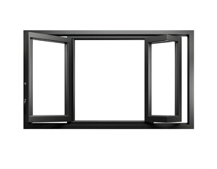 Open Black Window Frame with Transparent Background