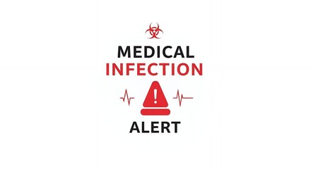 Medical Infection Alert Graphic Red Biohazard Symbol and Bold Text on White Background Vector Illustration