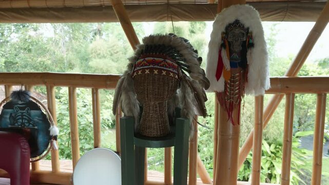 Native American traditional headdress with eagle feathers