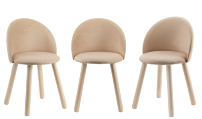 children's wooden high chair with upholstered seat and backrest, isolated on a white background