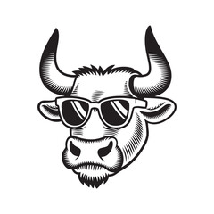 cow head icon with sunglass silhouette vector illustration on white background