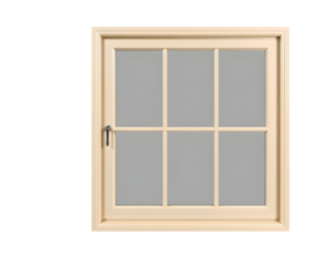 Elegant wooden window with six panes, isolated on transparent background.