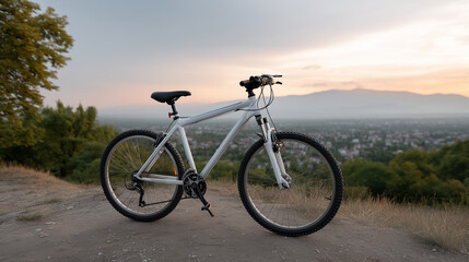 Fototapeta premium Bicycle Against a Stunning Sunset Landscape