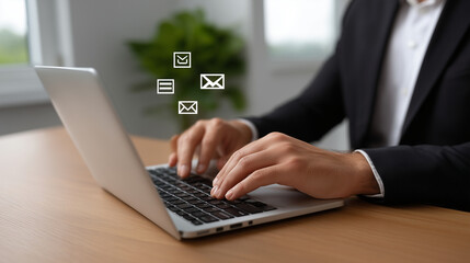 Businessman Engaged in Email Marketing on Laptop