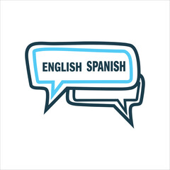 English Spanish Language Translation Concept Language Translation Two overlapping speech bubbles merging