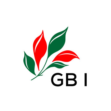 GBI Modern Nature Inspired Logo with Red and Green Leaves, GBI Later Logo, Abstract Botanical Logo with Elegant Typography
