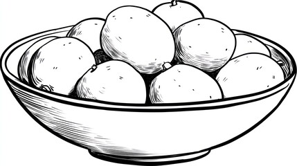 Hand-drawn sketch of fruit in a bowl