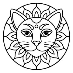 Sacred Geometry Cat Icon Mandala Line Style