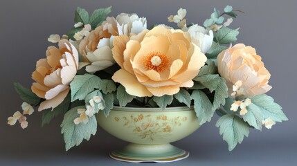 Paper flowers in pastel vase
