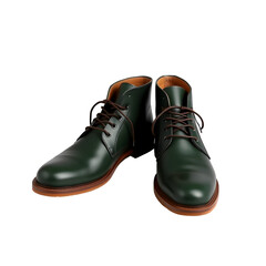Green leather chukka boots with brown laces and soles