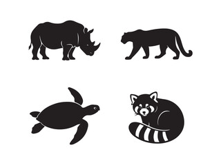 Endangered Animal Silhouettes in Black Vector