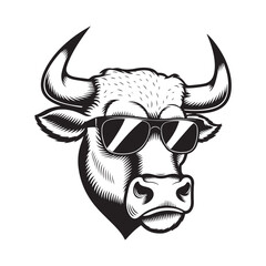 cow head icon with sunglass vector illustration on white background