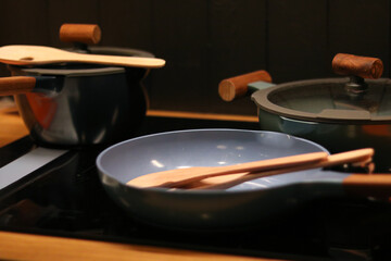 Modern Kitchen Cookware on Stovetop