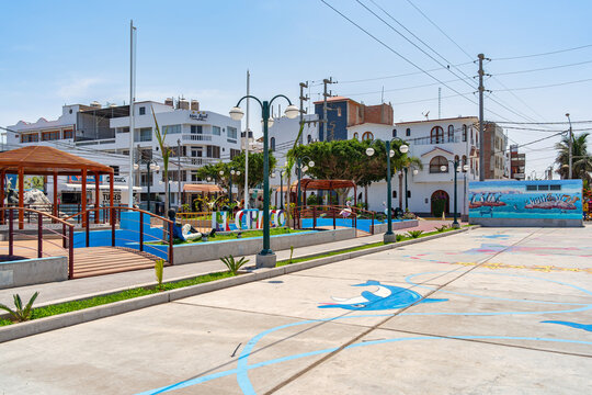 Paracas, Peru - March 14, 2025: A peaceful view of the El Chaco boardwalk in Paracas, Peru.