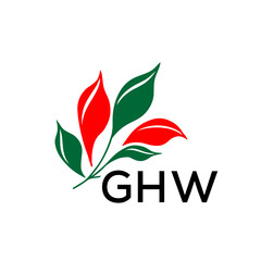 GHW Modern Abstract Leaf Logo Design – GHW Later Logo, Red and Green Nature-Inspired Brand Icon
