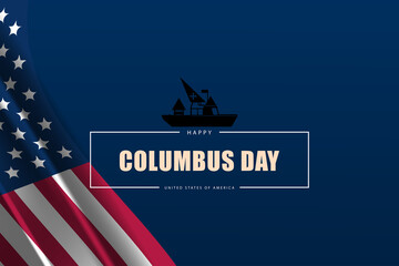 Fototapeta premium Blue Columbus Day Design with Flag and Ship Graphic