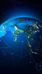 Global Network Connections Illuminated Earth at Night.
