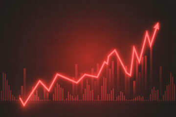 Business Growth Visualization: Dynamic red upward trend line and graph symbolizing financial growth, progress, and market expansion on a dark background. 