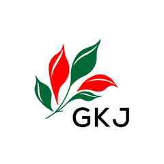 GKJ Modern Abstract Leaf Logo Design – GKJ Later Logo, Red and Green Nature-Inspired Brand Icon
