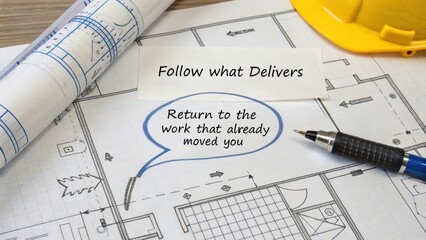 Motivational Message on Architectural Blueprint with Tools and Pen