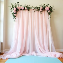 Elegant Pink Sheer Curtain Photo Booth Backdrop for Events