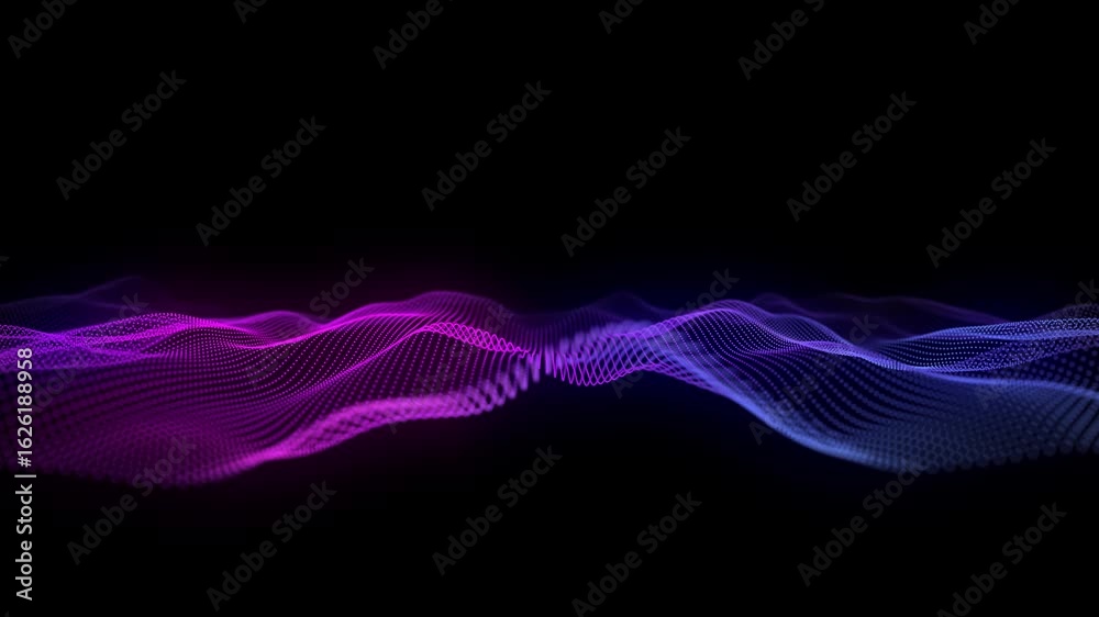 Wall mural abstract array dots in lines on surface from dots in dynamic wave animation. technology concept. wir