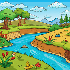 Obraz premium landscape with river and trees