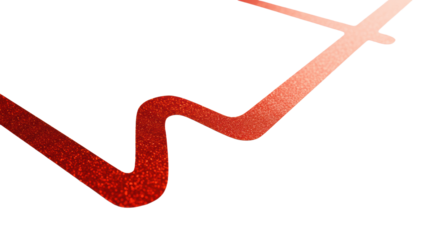 A dynamic, shimmering red metallic line, straight or curved, on a pristine matte white background with copy space, photorealistic studio shot conveying strategic focus