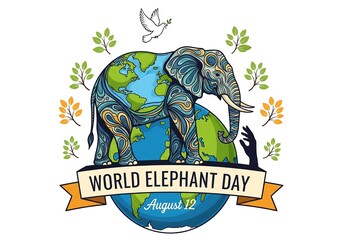 Vector Illustration of World Elephant Day on August 12th with Elephant, Animal for Rescue and Conservation Efforts in Cartoon Template, Image for advertisement, banner, poster, elephant conservation c