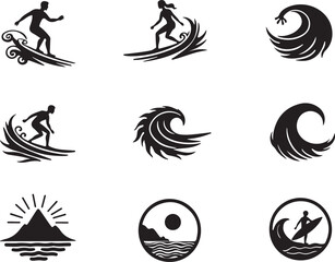 Dynamic surfers catch waves and ocean scenes create coastal vibes