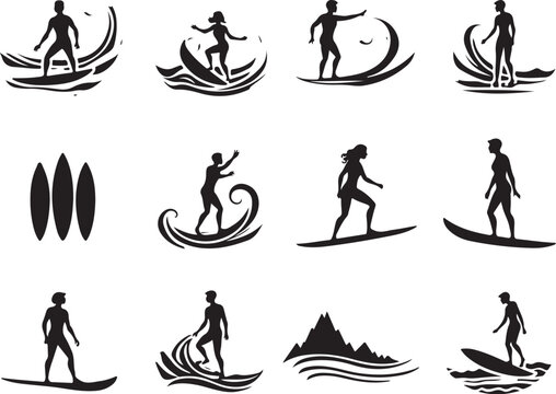 Dynamic surfers ride waves, capturing thrilling action and coastal adventures