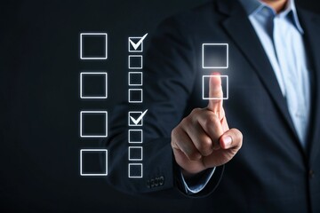 Businessman using laptop with virtual user guide icon for business service. User manual guide, Online instruction manual and strategy advice.