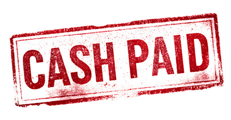 Distressed cash paid stamp in bold red lettering effect