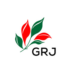 GRJ Modern Abstract Leaf Logo Design – GRJ Later Logo, Red and Green Nature-Inspired Brand Icon
