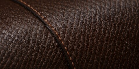 Rich Dark Brown Leather Texture Background with Visible Grain and Detailed Stitching