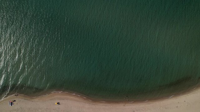 Enez Beach in Gulf of Saros (Saros Bay). Aerial view of sea. Tropical landscape with clear turquoise water.